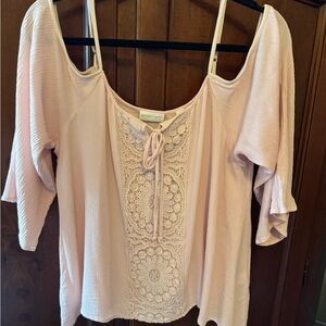New York & Company Blush Lace Accent Blouse